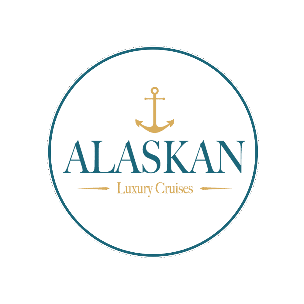 a graphic featuring an anchor and the text "Alaskan Luxury Cruises"