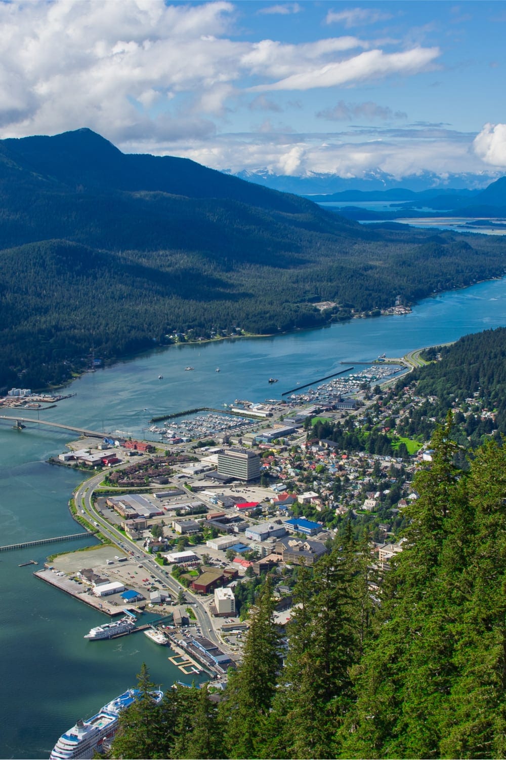 an aerial view of Juneau, Alaska